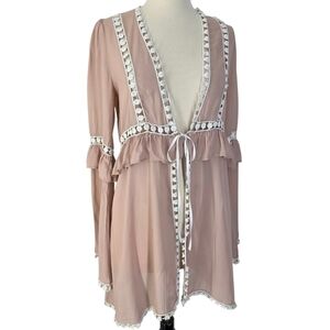 For Love & Lemons Skivvies "Emmy" Robe Kimono Blush Pale Pink Semi-Sheer Sz S